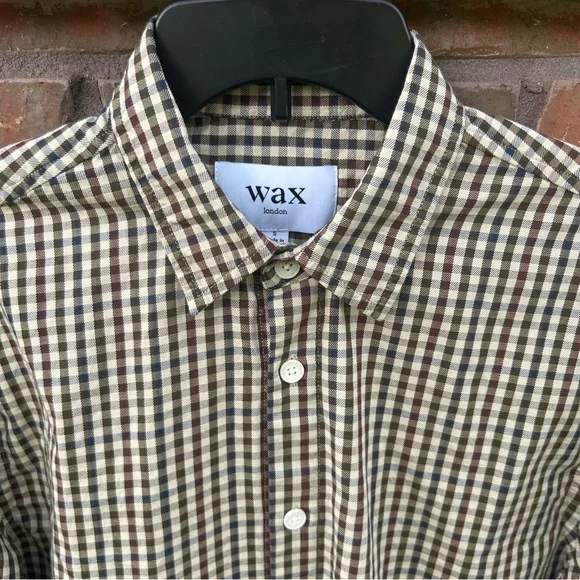 Wax London Tan Plaid Casual Button Down Shirt Long Sleeve Men’s Small - Picture 3 of 8